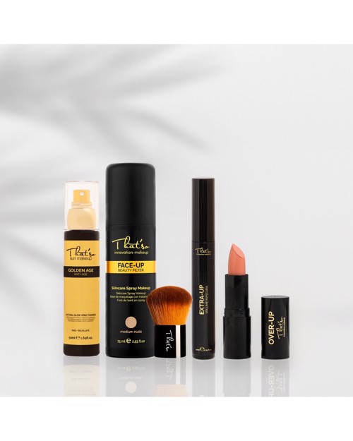 That'so Lift & Glow Kit (5 Προϊόντα) Ο απόλυτος συνδυασμός για ένα lifted, λαμπερό look - Face Up Makeup-Extra Dark Nude και Οver Up Lipstick-Nude